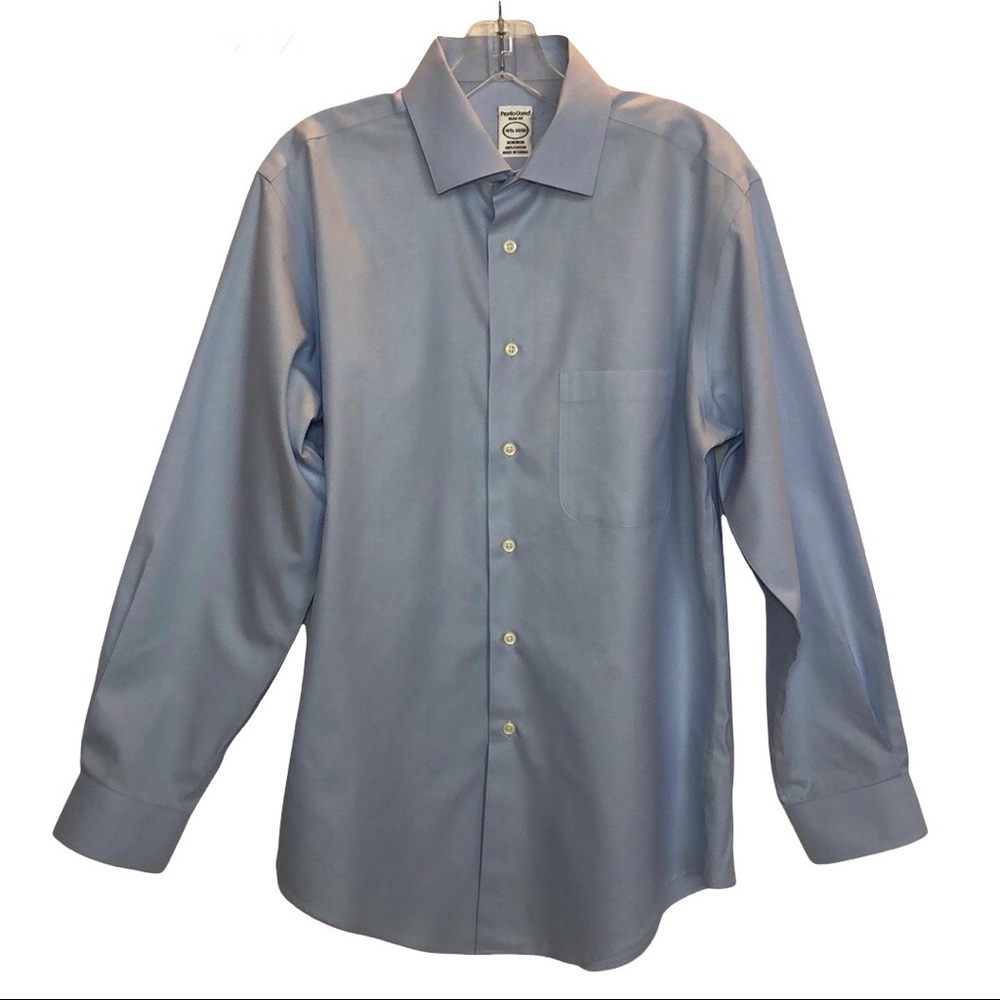 Pronto Uomo slim fit non iron 100% cotton dress shirt blue 15.5, 32/33